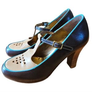 Giraudon New York Women's Mary Jane Leather Two Tone Heels Shoes Size EU 36.